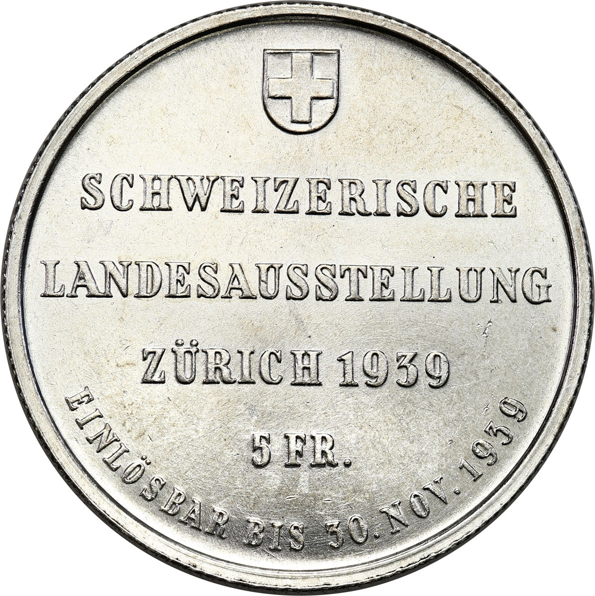 Szwajcaria. 5 franków 1939 Wystawa Narodowa w Zurychu